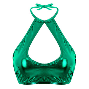 Women Latex Sexy Shiny Bra Lingerie Halter Neck Backless Bikini Bra Faux <strong>Leather</strong> Sleeveless Low Cut Sexy Erotic <strong>Bralette</strong> Tops - Product Image 4