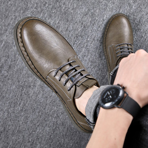 Men's Casual Leather Shoes <b>Round</b> Toe Lace-up Plush Lining Rubber Outsole <b>Cushioned</b> Autumn Fashion Workwear - Product Image 2