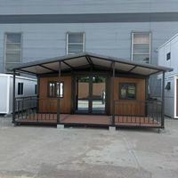 Maison conteneur de luxe à toit en pignon, double aile extensible, avec terrasse, préfabriquée et modulaire, pour complexe hôtelier, camping et hôtel