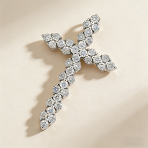 CUSTOM SILVER 10K/14K/18K GOLD PLATED LAB GROWN CVD DIAMOND CLASSIC ENGAGEMENT GIFT SWEATER <b>CHAIN</b> NECKLACE <b>CROSS</b> PENDANT - Product Image 3