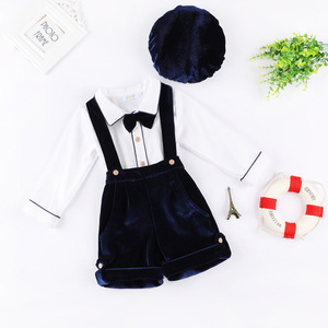 Boutique bébé garçon smocké vêtements Noël costume enfant en bas âge <span class=keywords><strong>chemise</strong></span> en coton à manches longues + cravate + Veet Shorts espagnol enfants ensemble <span class=keywords><strong>de</strong></span> vêtements - Product Image 6
