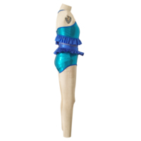 Tenue de danse 1 pièce bleu métallisé pour enfants, ensemble haut court sans manches et short à volants pour spectacle sur scène et jazz