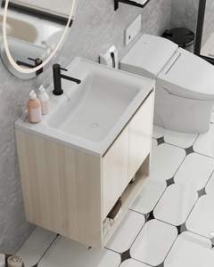 Combohome Custom Built Bathroom <strong>Cabinet</strong> Walnut 48 Inch Bathroom Vanity <strong>Under</strong> <strong>Sink</strong> Vanity Unit With Side <strong>Cabinet</strong> - Product Image 2