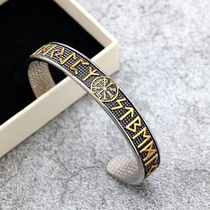 yunnique Nordic Stainless Steel Cuff <b>Bracelet</b> <b>Viking</b> Runes Open Design Unisex Jewelry Gift - Product Image 3