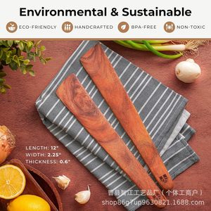 Espátula triangular de madera, utensilio de cocina moderno y minimalista para acampar al aire libre, madera maciza, espátula plana para comida de bebé que se puede colgar - Product Image 3