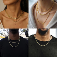 Collier Hip Hop en Acier Inoxydable Plaqué Or, Chaîne Torsadée, Vente en Gros, 2mm 3mm 5mm 6mm 8mm 10mm