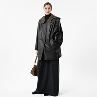 Reversibler Echtleder-Winterparka für Damen, 2-in-1 mit Kapuze, Winddicht, Leder-Windbreaker mit Polyesterfutter, Olivgrün und Schwarz