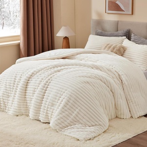 Super Soft Warm Fluffy Cream White Fleece Queen <strong>Comforter</strong> Bedding <strong>Set</strong> with 2 Pillowcases - Product Image 1