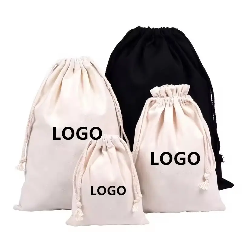 Wholesale Gift Bag Handbag Dust Bags Covers Canvas Cotton Jewelry Pouch Drawstring Shoe Bag With Custom Logo Print
