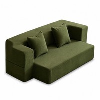 Komprimiertes Cord-Tagesbett-Sofa in Olivgrün, Vakuumverpackt, Flaches Stoffsofa mit Kissen
