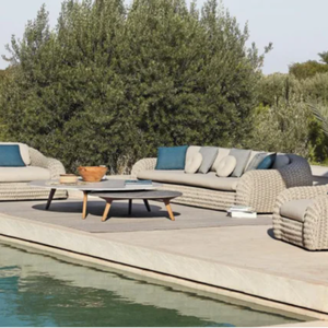 Ensemble <span class=keywords><strong>de</strong></span> canapés <span class=keywords><strong>de</strong></span> <span class=keywords><strong>jardin</strong></span> en rotin et osier, Patio circulaire, meubles en demi-cercle, liquidation d'angle en Aluminium, vente d'hôtel en plein air, métal moderne - Product Image 2