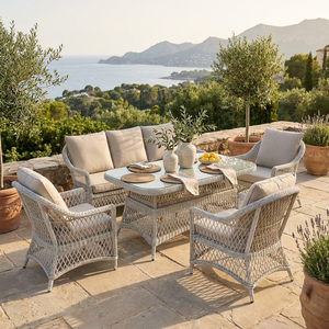 Luxury 4pc Rattan Sofa Set with <strong>Rising</strong> <strong>Table</strong> PE Round Wicker <strong>Garden</strong> <strong>Furniture</strong> 100% Olefin Cushion Aluminum Outdoor Dining - Product Image 3