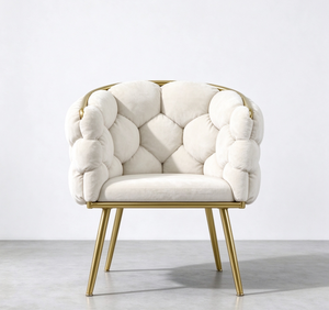 Fauteuil de salon tendance en velours capitonné, chaise de salle à manger pour la maison, chaise de maquillage pour salon de beauté avec base en métal - Product Image 6