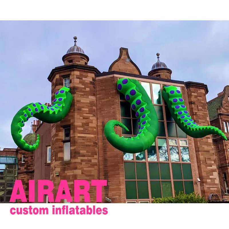 funny building structure props long octopus arms inflatable toy,green colorful inflatable tentacle toy