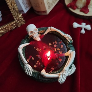 Skeleton Skull Ashtray Scented Candle Dried Rose Petals Gothic Halloween Party <b>Table</b> Decor Ornament - Product Image 4