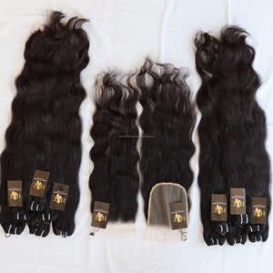 Mèches de cheveux humains 100% vison, cheveux humains, cheveux humains, cheveux humains, vierges, style indien, avec Lace Closure frontale - Product Image 1