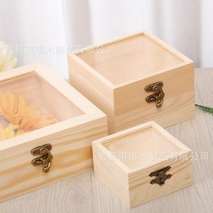 Caja de regalo de madera con tapa de cristal, caja de almacenamiento rectangular de madera de pino con cerradura para recuerdos de boda, regalos artesanales - Product Image 2