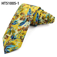 Corbata de Algodón con Diseño Floral de Pansy Amarillo Brillante para Graduación, Corbata Personalizada con Logotipo para Hombre, de Fábrica