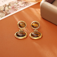 Boucles d'oreilles pendantes œil de tigre en cuivre style vintage français, plaqué or, haut de gamme, élégantes et simples, pour femme, collection de niche
