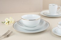 Service de table en porcelaine fine à bord doré, assiettes personnalisables avec logo, assiettes rondes en céramique pour mariages, banquets, hôtels et restaurants