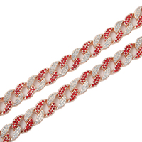 Kalung Rantai Cuban Link Hip Hop 15mm Lebar, Bahan Alloy dan Berlian Imitasi, Perhiasan Fantasi Warna-warni, Tahun 2025