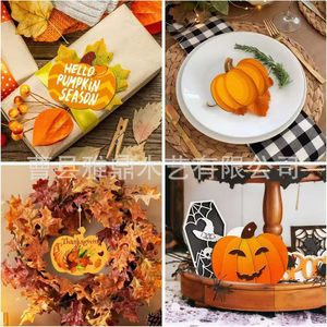 New wooden Halloween decorative sign, DLY wooden pumpkin head home hanging sign with holes, solid wood Easter pendant. - Product Image 3