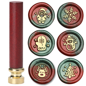 Mini Kit de Sceaux de Cire de Noël avec Manche en Acajou pour Journaux et Enveloppes – 6 Motifs – Fournitures de Décoration de Fêtes - Product Image 1