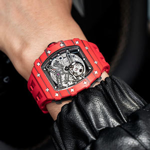 Pour hommes squelette cadran MIYOTA automatique Tonneau <span class=keywords><strong>montre</strong></span> saphir cristal verre 50M étanche affichage analogique en Fiber de carbone - Product Image 4