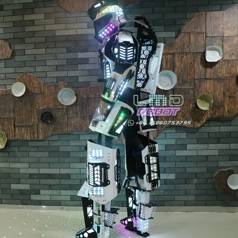 Kostenloser Versand LMD Giant Plastic Stelzen Walker Traje de Robot Led Kostüm mit Batterie Kryoman Event Performance Requisiten