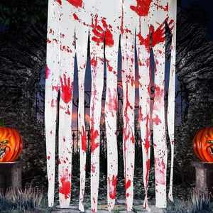 <b>Halloween</b> Doorway With Bloody Hand Prints Haunted House Horror Bloodstains Door Curtain <b>Decoration</b> - Product Image 1