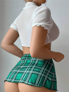 Set di 6 Pezzi Costume da Sogno/Set Natalizio per Ragazza Studentessa Sexy Top <span class=keywords><strong>a</strong></span> Canottiera Perizoma Minigonna <span class=keywords><strong>a</strong></span> <span class=keywords><strong>Vita</strong></span> <span class=keywords><strong>Alta</strong></span> - Product Image 2