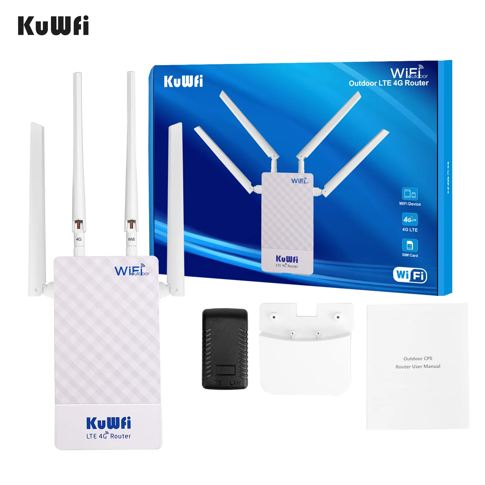 Roteador wifi personalizado oem kuwfi, 4g, 5g, com sim, antena externa, wifi roteador 4g lte e slot para cartão sim