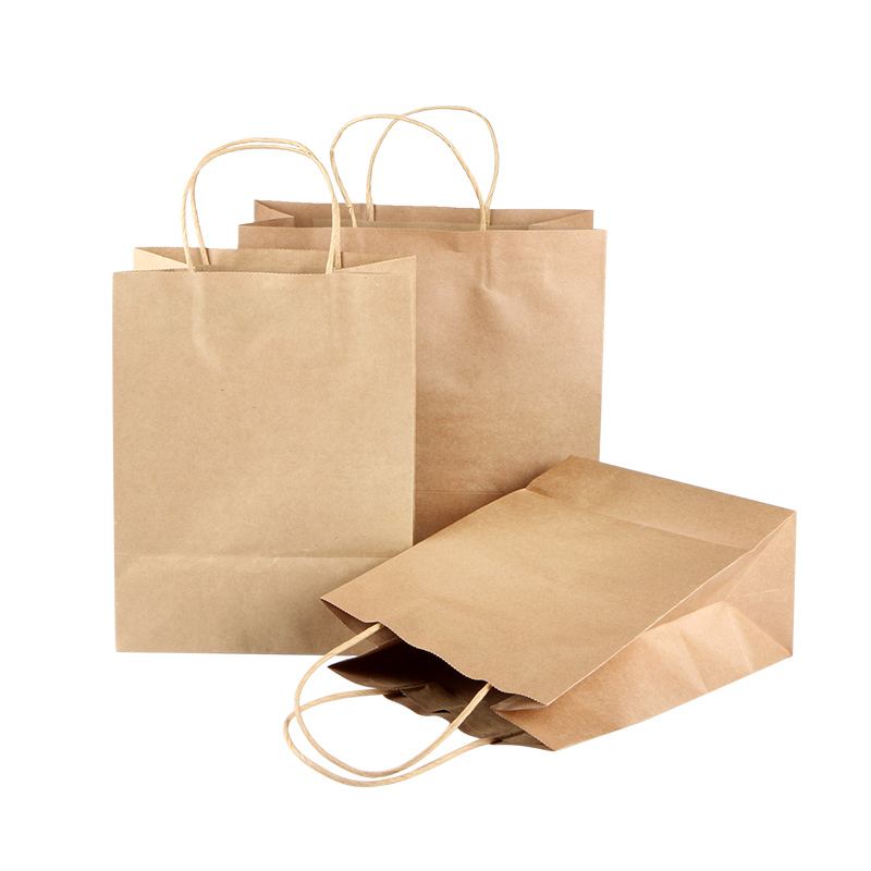 Shopping Bag with Handle Kraft Paper Wholesale Custom Logo Printed Grocery Packaging Craft Brown Carrying Bag Customized AcceptPopular