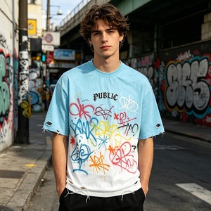 Fabricante de Camisetas de Marca Privada, Camiseta Holgada con Estampado Serigrafiado Personalizado, Estilo Urbano, Graffiti, Degradado de Color para Hombre - Product Image 3
