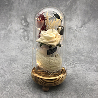 Dekorasi Liburan Berkualitas Tinggi, Hadiah Bunga Baby's Breath Buatan dan Mawar dalam Kubah Kaca dengan Lampu LED