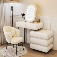 Miroir de toilette sur pied moderne avec éclairage LED, grand rangement, en panneau de fibres à densité moyenne, pour hôtel et maison - Prix de gros