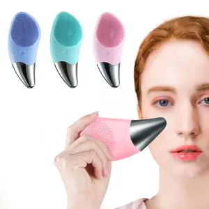 Custom LOGO Electric Waterproof Skin Care Device Vibration Led Light Silicone Facial Cleansing Brush Face Massager