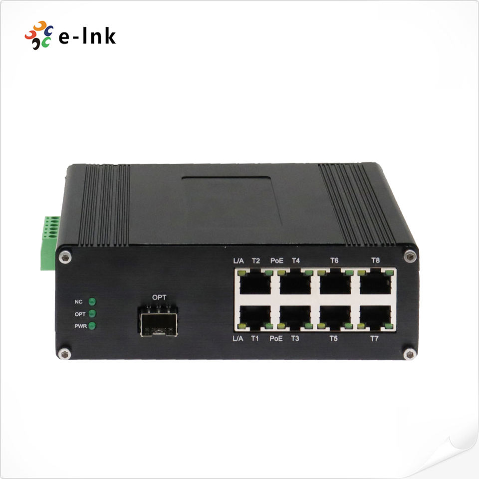 Fiber Converter with LED Screen 1 X 10G SFP to 8 X 10/100/1000M RJ45 Ethernet Din Rail Mounting Network Switch