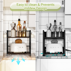 Organizador de Cocina de 2 Niveles, Estante de Almacenamiento de Madera para Cafetería, con Ganchos para Tazas, Especias y Condimentos - Product Image 6