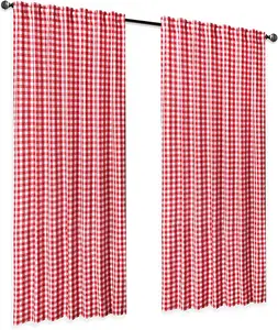 50x84 inch Red White living room Buffalo Check Plaid Gingham Custom Fit Window Treatments Panel Farm House Kitchen Curtain