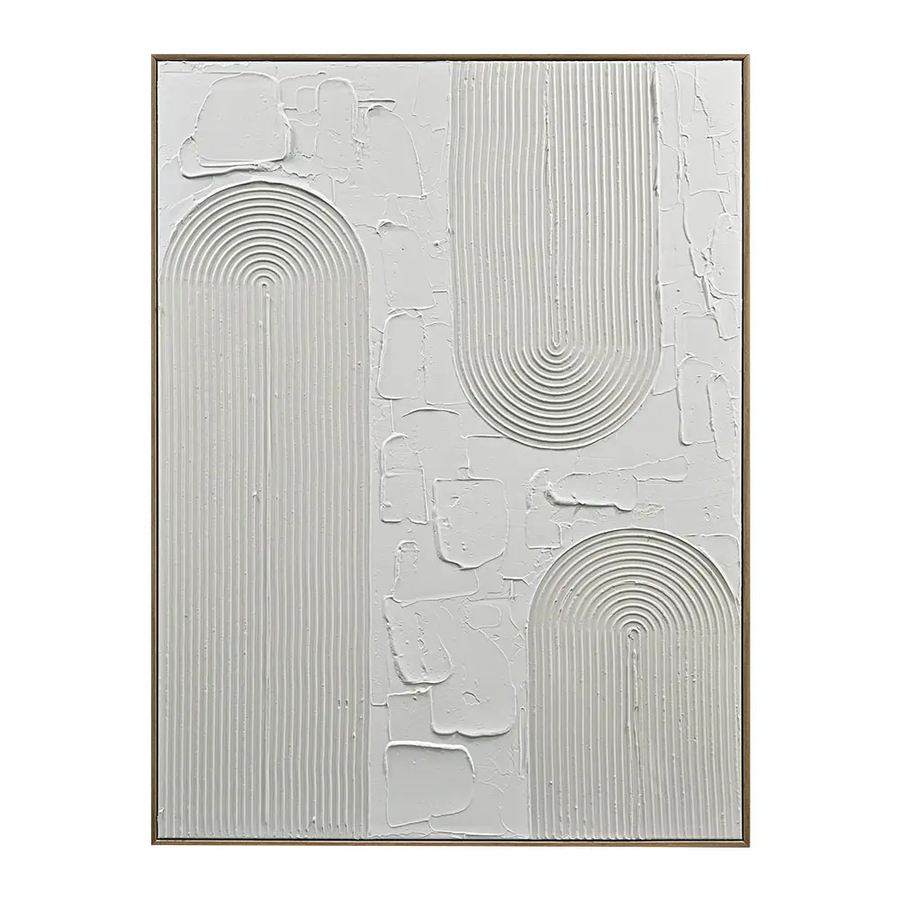 Arte de pared con textura abstracta pintada a mano, decoración moderna blanca, pintura en lienzo con marco para decoración del hogar