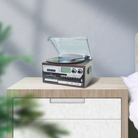 Tourne-disque audio 6-en-1 au design vintage classique, lecteur de disques vinyles et gramophone avec connexion PC/3 vitesses LP