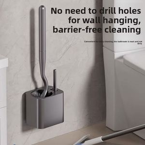 Ensemble brosse WC murale avec support, manche long coudé pour nettoyage des coins morts, adhésif sans perçage pour salle de bain - Product Image 2