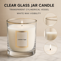 Bougies en cire de soja parfumées en verre transparent sur mesure, avec bordure métallique, boîte cadeau, sac en papier, parfum personnalisé, fabricant OEM ODM