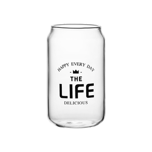 Bicchiere in Vetro Borosilicato a Forma di Lattina da 420ml con Motivo Stampato Stile Americano Resistente al Calore per Caffè/Acqua/Vino Casa/Ufficio/Feste - Product Image 2