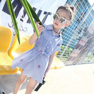 Vestido Polo de Verano a Rayas para Niñas con Flores, Estilo Chino - Product Image 3