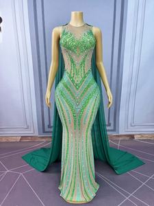 豪華なキラキラ輝くダイヤモンドをあしらったセクシーでエレガントなマーメイドラインのロングドレス、メッシュ素材のイブニングドレス、プロム、レッドカーペットショーに最適 - Product Image 6