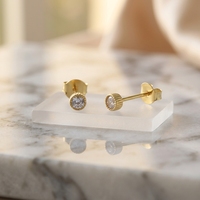 Boucles d'oreilles tendance en argent sterling S925, géométriques, délicates et chics, plaquées or, pour femmes, avec zircon solitaire rond