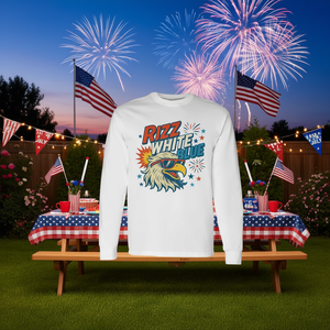Camiseta de manga larga con diseño de águila patriótica blanca y azul de Rizz, cuello redondo, unisex, para adultos, diseño del 4 de julio - Product Image 3