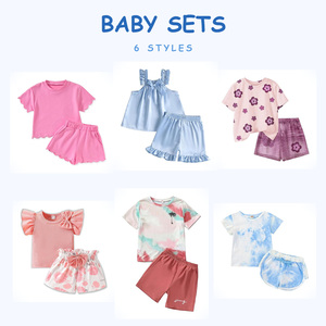 Venta al por mayor de conjuntos de verano para niños y niñas, estampados variados, listos para envío, mezcla aleatoria para compradores. - Product Image 3